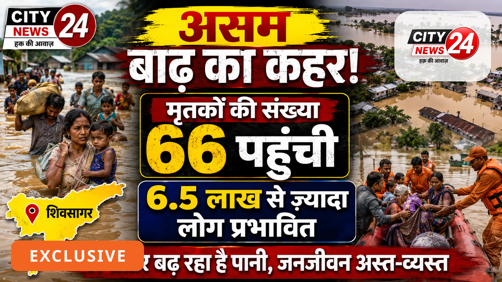 असम बाढ़ का कहर: मृतकों की संख्या 66 पहुंची, 6.5 लाख से ज़्यादा लोग प्रभावित; शिवसागर