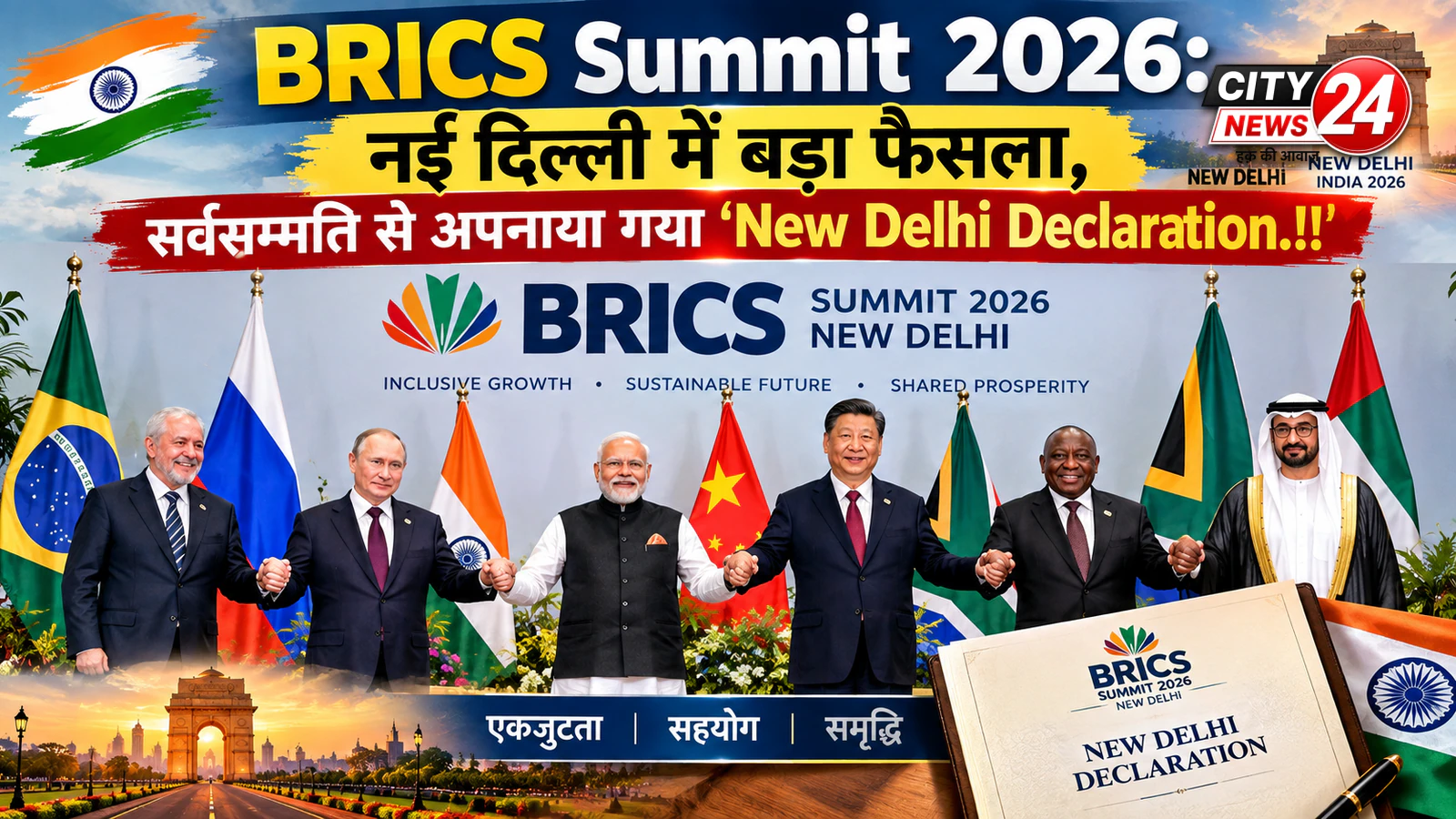 🇮🇳 BRICS Summit 2026: नई दिल्ली में बड़ा फैसला, सर्वसम्मति से अपनाया गया ‘New Delhi Declaration.!!