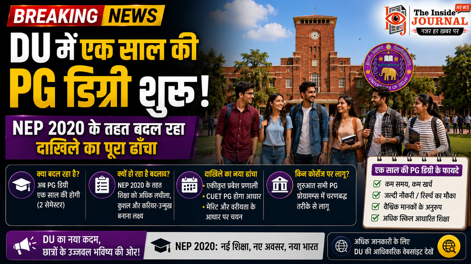 DU में एक साल की PG डिग्री शुरू: NEP 2020 के तहत बदल रहा दाख़िले का पूरा ढाँचा